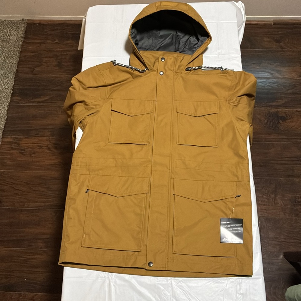 Eddie Bauer Hooded Raincoat in Mustard - Picture 3 of 7